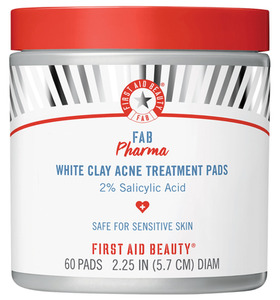 First Aid Beauty FAB Pharma White Clay Acne Treatment Pads 2% Salicylic Acid - Best Salicylic Acid Pads For Acne