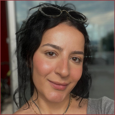 Close-up of me with my blush in place several hours later