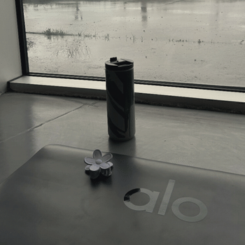 flat lat of a yoga mat and coffee cup